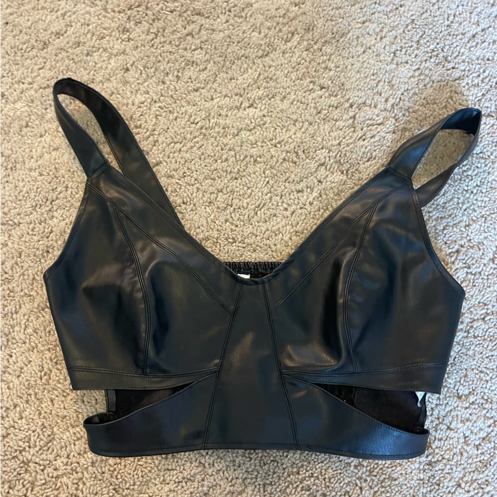 Zara black leather crop top